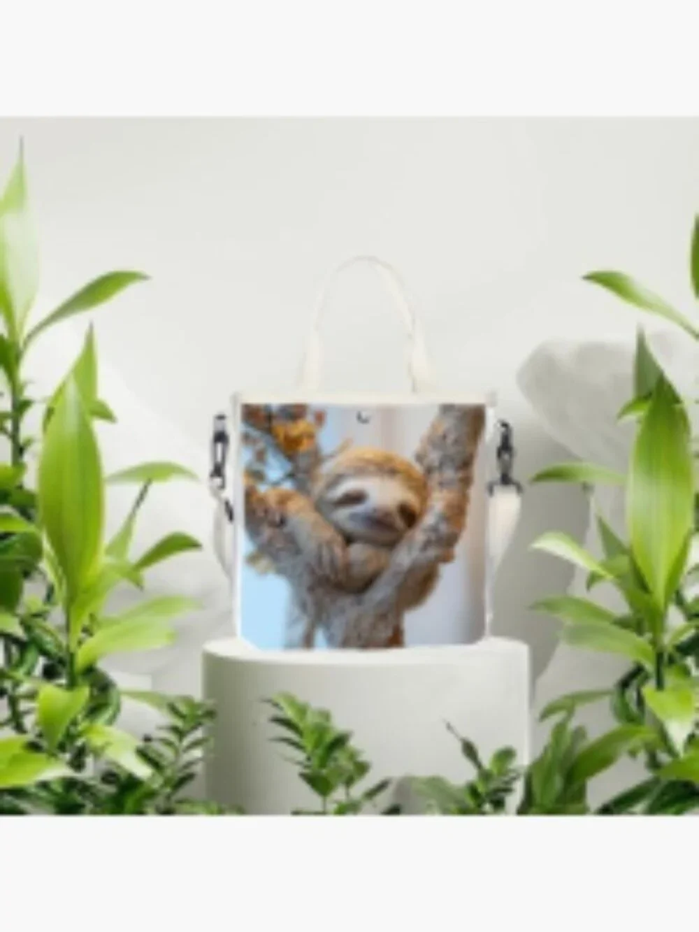 Sloth Print Canvas Crossbody Sling Bag with Adjustable Strap